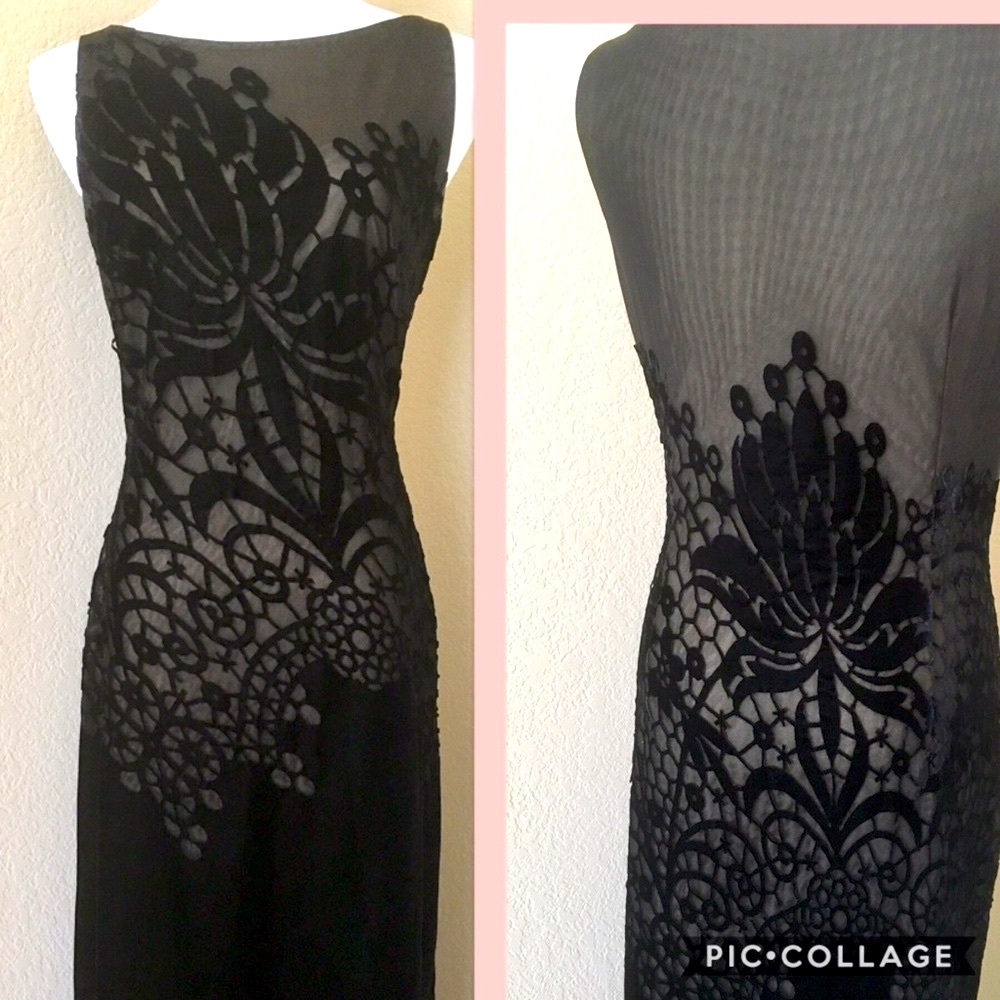 Designer Formal dress black velvet laser cut Bodycon black dress sleeveless